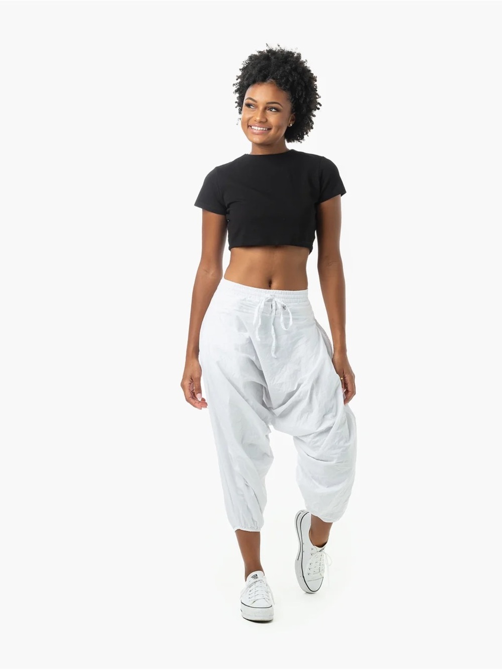 Lightweight 100% Cotton White Harem  Pants with Drawstring Waist